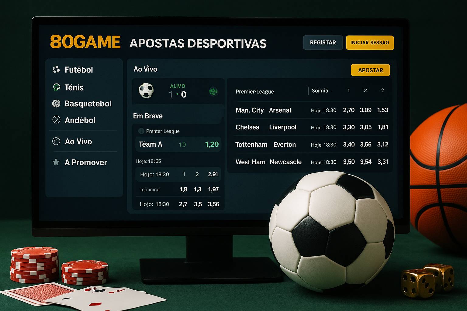 Apostas esportivas no cassino online 80GAME